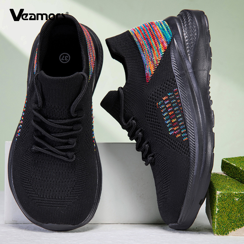 Knit Fabric Lace Up Sneakers - Sneakers Traspiranti in Rete per Donne,